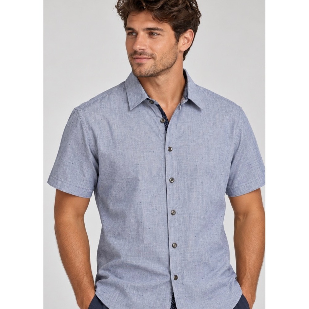 Ted Baker London Men Blue Micro Dot Short Sleeve Button Down Shirt Size 3 Medium